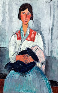 Amedeo Modigliani's Gypsy Woman with Baby (1919) famous painting. Original public domain image from National Gallery of Art. Digitally enhanced by rawpixel. 