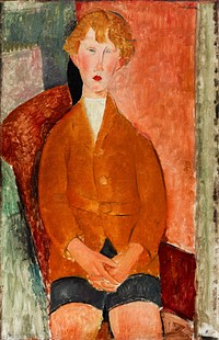 Amedeo Modigliani's Boy in Short Pants (1918) famous painting. Original public domain image from Dallas Museum of Art. Digitally enhanced by rawpixel. 