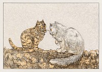 Two cats on a wall (1878 - 1917) by Theo van Hoytema. Original public domain image from The Rijksmuseum. Digitally enhanced by rawpixel. 