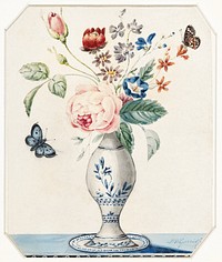 Vase with flowers and a blue butterfly (1800 - 1900) by L W Garrison. Original public domain image from The Rijksmuseum. Digitally enhanced by rawpixel.