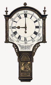 Clocks: a bracket clock formerly in the possession of the East India Company. Process print. Vintage psd element.