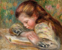 Child Reading (Enfant lisant) by Pierre Auguste Renoir. Digitally enhanced by rawpixel.