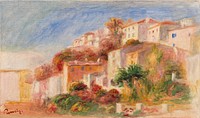 View from the Garden of the Post Office, Cagnes (Village vu du jardin de la poste, Cagnes) by Pierre Auguste Renoir. Digitally enhanced by rawpixel.