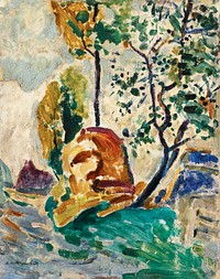 Tree and Rock by Alfred Henry Maurer. Digitally enhanced by rawpixel.