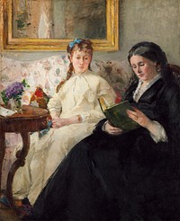 The Mother and Sister of the Artist (1869-1870) painting in high resolution by Berthe Morisot.  Digitally enhanced by rawpixel.