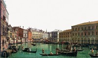 The Grand Canal, Venice, Looking South toward the Rialto Bridge. Digitally enhanced by rawpixel.