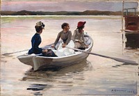 Girls in a rowing boat (summer in the archipelago), 1883, by Albert Edelfelt. Digitally enhanced by rawpixel.