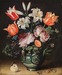 Vase with flowers, Jan Brueghel I. Digitally enhanced by rawpixel.