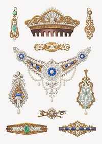 Jewelry Designs in Gold, Diamonds and Other Precious Stones, Plate 7 from 'L'Art de la Bijouterie' PSD element