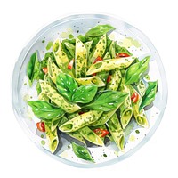 An isolated pesto pasta food illustration plate.