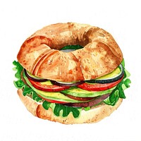 An isolated bagel avocado sandwich food illustration watercolor.