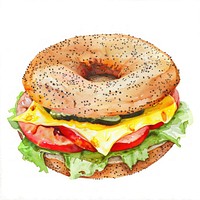 An isolated bagel cheese sandwich food illustration watercolor.