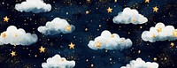 Watercolor dark blue background clouds stars sky.