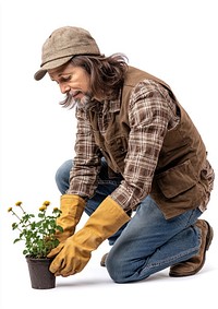 Gardener planting flower gloves gardening outdoors.