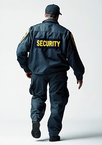 Security guard walking professional enforcement sweatshirt.