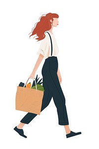 Woman having grocery bag illustration vegetables shopping.