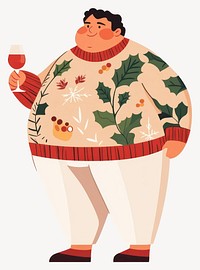 Chubby man holding wine glass illustration christmas sweater vector