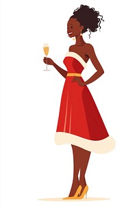 Woman holding a champagne glass dress illustration cartoon.