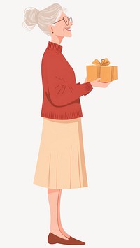 Senior woman holding gift box skirt illustration background vector