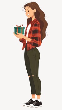 Teen woman holding a gift box illustration background smiling vector