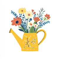 Spring flowers in a yellow watering can art illustration arrangement.