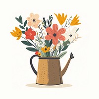 Spring flowers in a watering can art illustration arrangement.