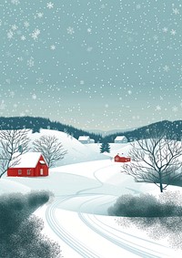 Winter landscape wallpaper illustration countryside scenery.