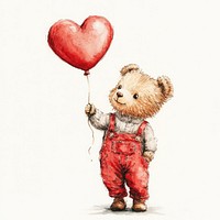 Bear holding a heart illustration balloon red.