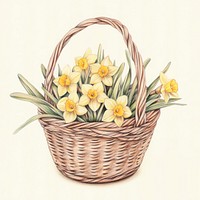 Easter basket daffodils flowers illustration.