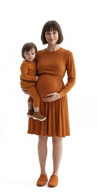 Pregnant woman with a daughter dress portrait sleeve.