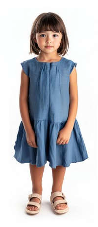 Full body of young girl fashion shoot sandals dress child.