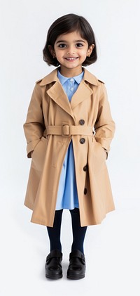 Full body of young girl fashion shoot coat children's trench.