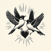 Bird and heart birds illustration vintage.