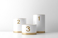 A white and golden three-tier cylindrical podium minimalist cylinder modern.