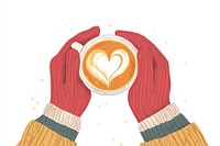 Hands in gloves holding a cup coffee illustration sweater.