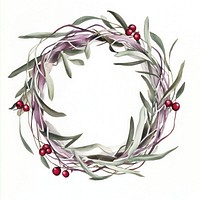 Christmas wreath watercolor berries red.