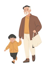 Grandpa walking with child illustration clothing drawing.