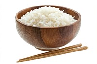 White rice in a wooden bowl chopsticks cooked grain.