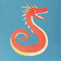 Papercut chinese serpent bright colors red.