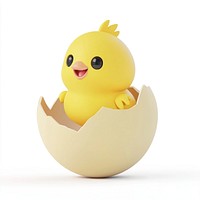 Happy chubby yellow chick in the cracked egg illustration cartoon cute.