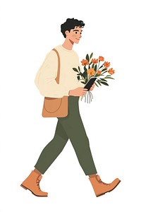 Man walking flowers illustration holding.