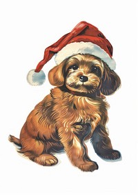 Cute dog wearing santa hat illustration puppy art.