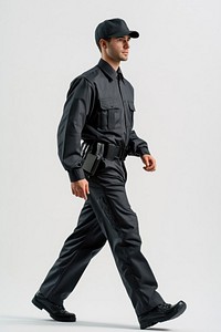 Full body of a security guard professional walking enforcement.