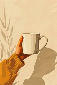 Coffee mug illustration holding hand.