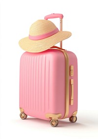 Luggage with summer hat illustration suitcase accessory.