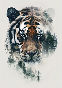 Tiger with trees wildlife animal illustration.