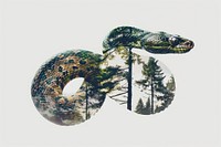 Animal double exposure snake with trees illustration anaconda wildlife.