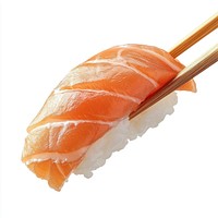 Chopsticks holding salmon sushi seafood rice traditional.