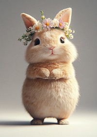 An cute chubby bunny with a flower crown flowers animal rabbit.