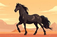 Black horse illustration animal landscape.